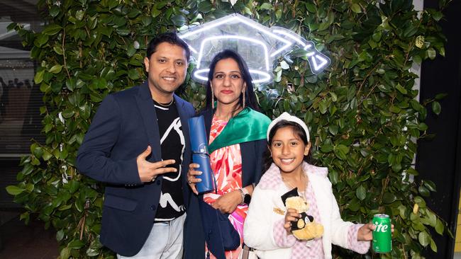 03-10-2023 Deakin University education graduations at the waterfront campus. Angel,Sonia and Dee Sharma