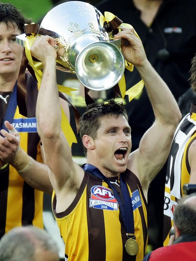 Hawthorn champion Shane Crawford retired after the Hawks beat Geelong in the 2008 Grand Final.