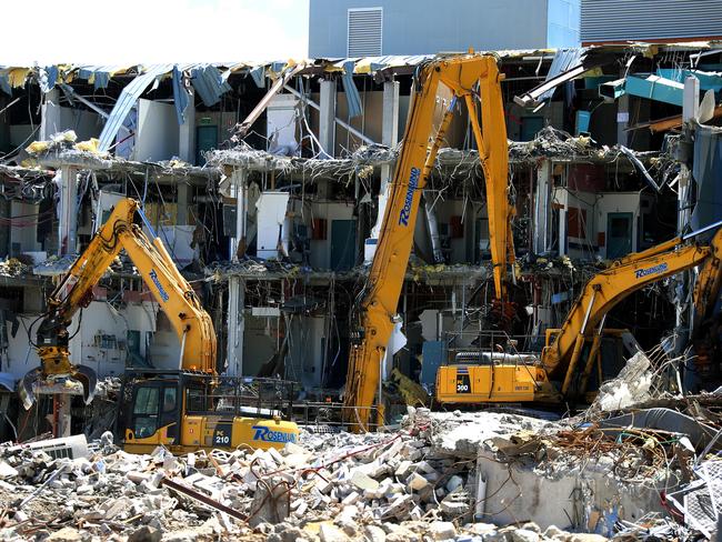 Demolition vehicles rip into the old Gold Coast Hospital on October 16, 2014. Picture: David Clark