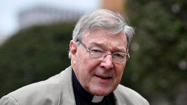 Cardinal George Pell is seen outside St Mary's Cathedral in Sydney, Friday, December 15, 2017. Rev. Anthony Fisher is set to make a statement following the release of the final report into the Royal Commission into Institutional Responses to Child Sexual Abuse. (AAP Image/Joel Carrett) NO ARCHIVING