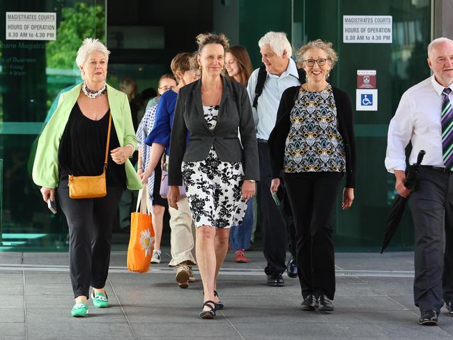 BRISBANE, AUSTRALIA - OCTOBER 11, 2024: Extinction Rebellion State Parliament protesters leave the Brisbane Magistrates court after they were sentenced. Picture: Tertius Pickard