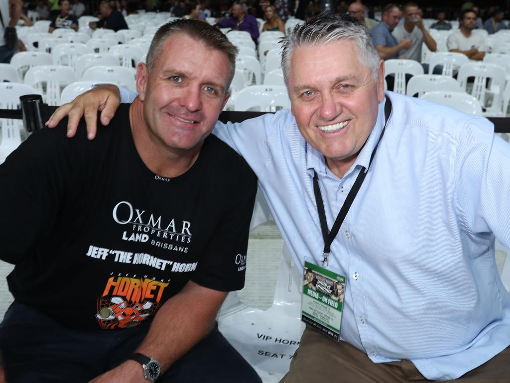 Shane Webke and Ray Hadley at Horn-Mundine at Suncorp Stadium. Picture: Annette Dew