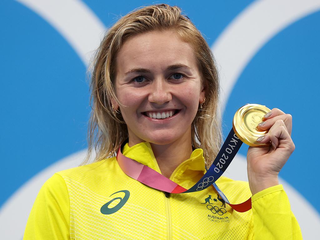 Ariarne Titmus after winning a gold medal for the women's 400m freestyle final. Picture: Getty Images