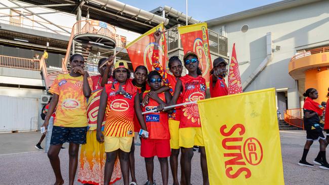 Wadeye Mob at the Gold Coast Suns v Hawthorn AFL match at TIO Stadium. Picture: Pema Tamang Pakhrin