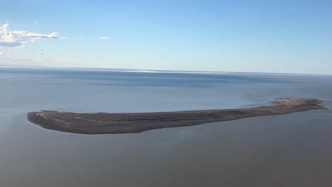 Silkrete island Belt Bay Lake Eyre North as seen from the air, taken earlier this week (mid May 2019). Credit: Wright's Air