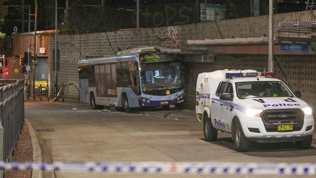 A 16-year-old girl was trapped under a bus on Church St in a shocking crash at Parramatta last night. Picture: Dean Asher