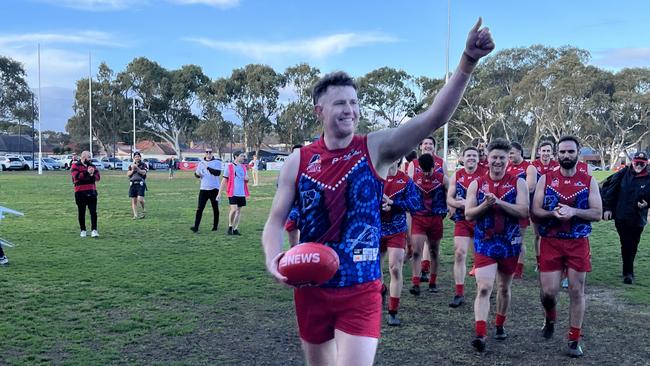 Lockleys Footballer Ben Haren after kicking 100 goals. Picture Lockleys Football Club