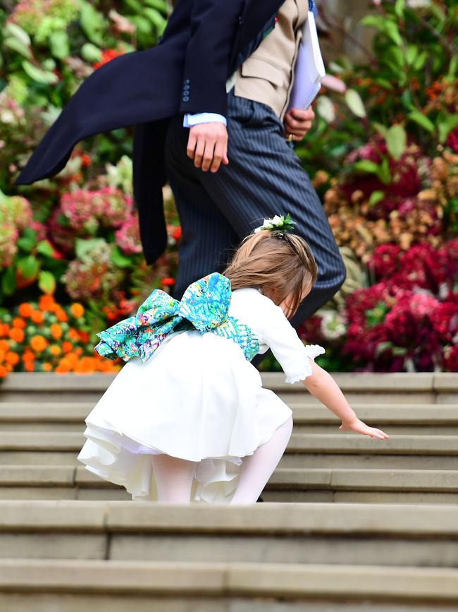 Charlotte takes a stumble on the steps. Picture: Getty