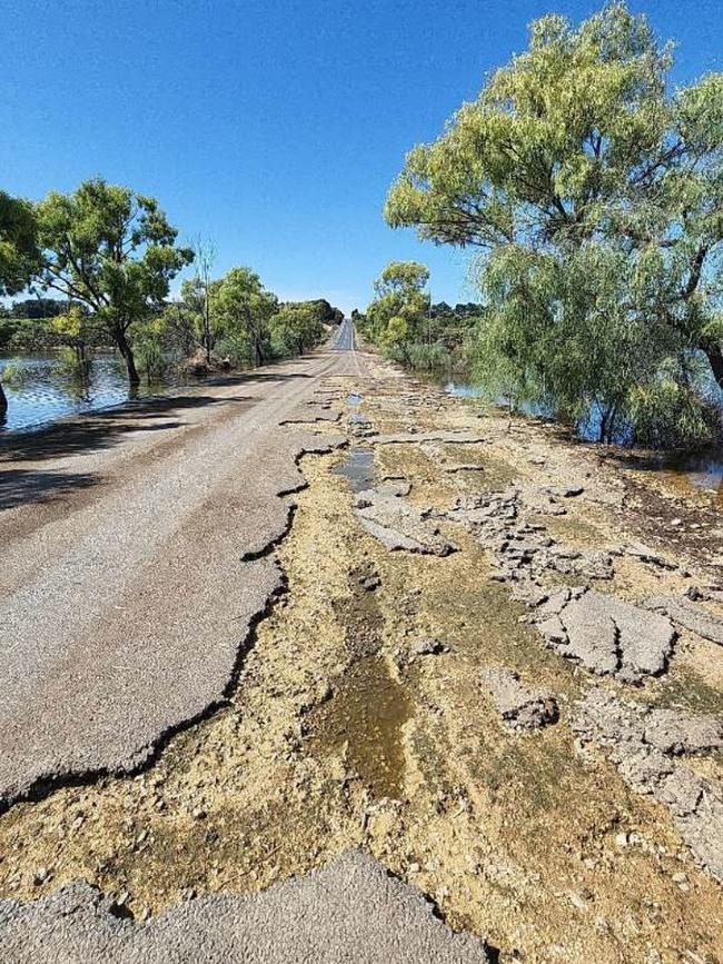 The flood-damaged Bookpurnong Road at Gurra Gurra. Picture: DIT