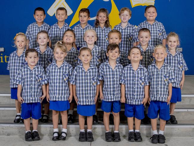 Pimpama Primary School prep classes for My first year. Prep E. Talon Siitia, Elijah Collom, Isaac Abbas, Layla Blake, Cooper Winner, Kai McCarthy. (middle row) Tiana Mayer, Scarlett Porter, Billi McGhie, Eva Hudson, Nate Bowen, Mason Gray, Kaeleigh Mitchell. (front row). Jackson Mepham, Charli Buxton, Chloe Patterson, Madden West, Hunter Cameron, Brooklyn Underwood. Picture: Jerad Williams
