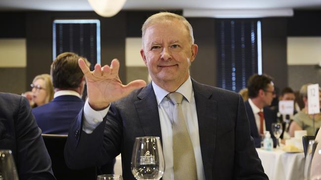 Anthony Albanese sits at the lunch table before speaking at the National Press Club in Canberra on Tuesday. Picture: Getty Images