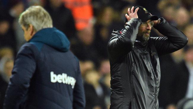 Jurgen Klopp reacts to a missed chance. Picture: AFP