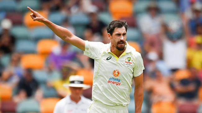 Mitchell Starc celebrates a wicket in last year’s Gabba Test. Picture: Albert Perez/Getty Images