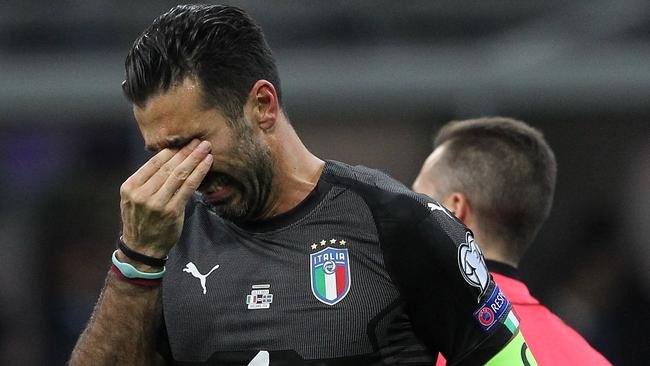 Gianluigi Buffon of Italy cries