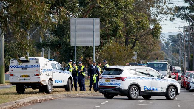 Police at the scene of the alleged road rage incident. Picture: NewsWire / Nikki Short