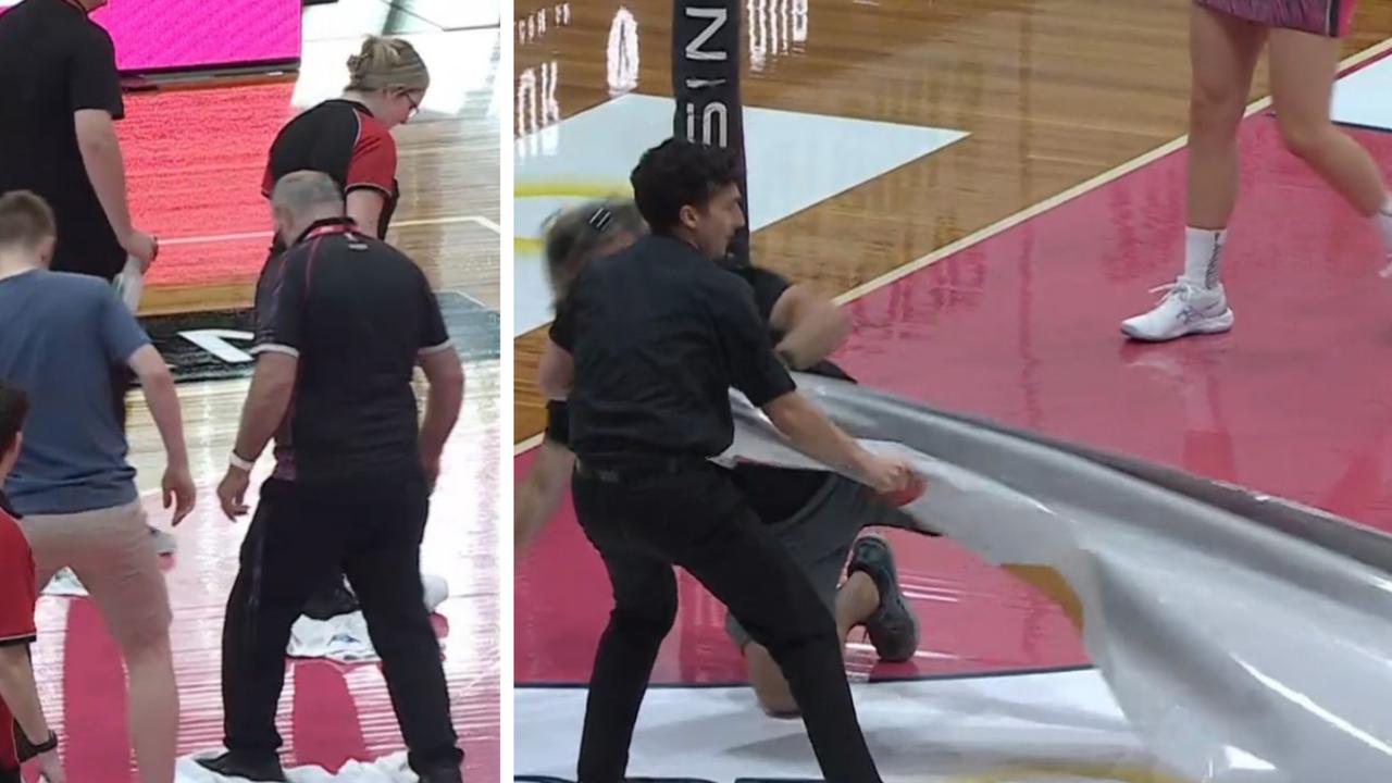 The Netball SA Stadium surface was not deemed safe for players to play on. Photo: Fox Sports.