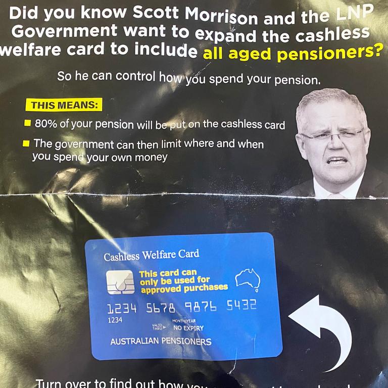 Australian Labor Party election advertising about the cashless welfare card for pensioners in Longman.