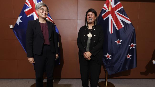 Australian Foreign Minister Penny Wong meets NZ Foreign Minister Nanaia Mahut in Wellington. Picture: Getty Images.