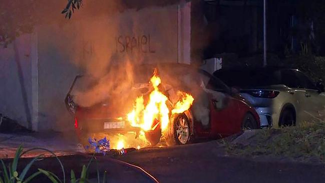 Cars were set alight near vandalism in Sydney’s eastern suburbs in a wave of anti-Semitic incidents.