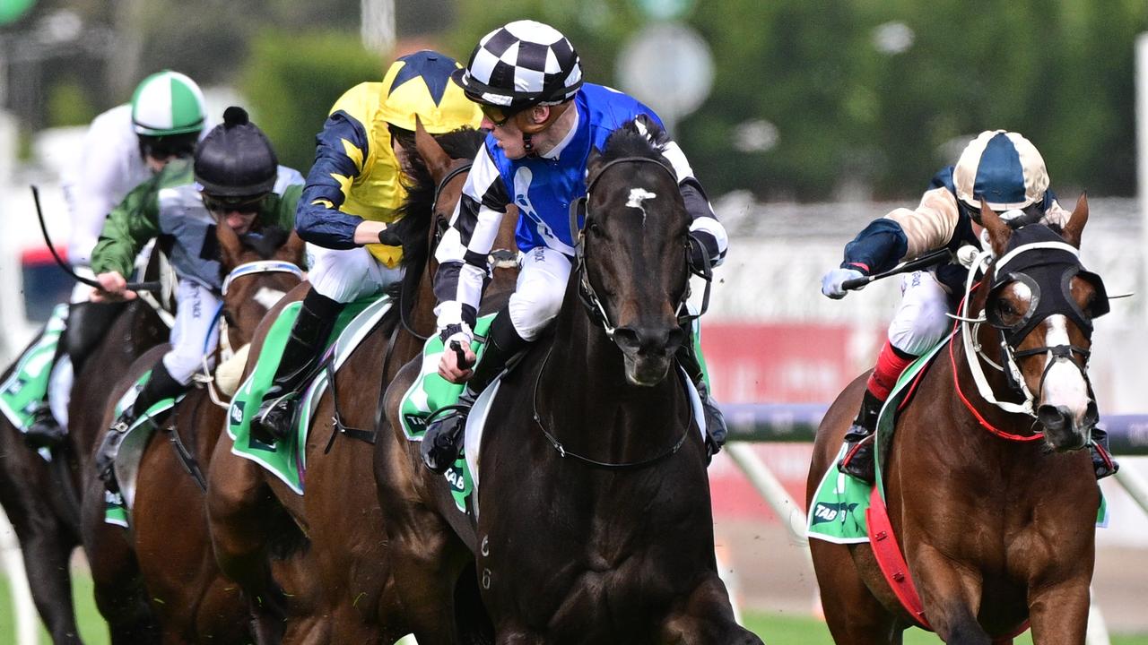 Mark Zahra looks over his shoulder as Gold Trip races away to win the Group 1 Turnbull Stakes at Flemington. Picture: Vince Caligiuri/Getty Images