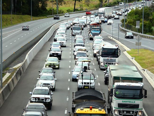 M1 traffic conditions on the Gold Coast, Prime Minister Malcolm Turnball has announced funding for sections of the road - View from Robina overpass where the lanes go from three to two Photo: David Clark