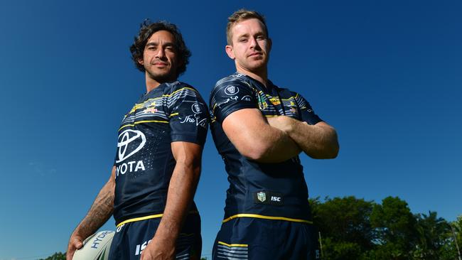 Cowboys halfback Johnathan Thurston and five-eighth Michael Morgan. Picture: Evan Morgan