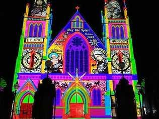 Hundreds of people turned out to marvel at the first screening of the Lights of Christmas at Rockhampton's St Jospeh's Cathedral. Picture: Matthew Standing