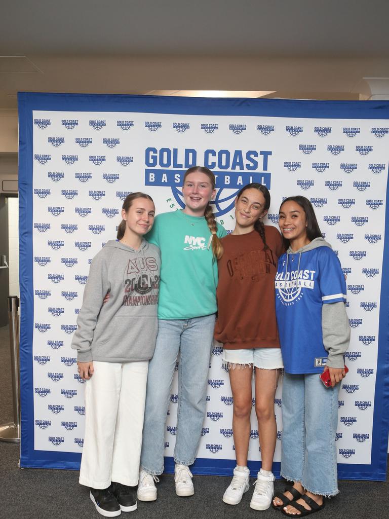 Gold Coast Rollers host the Logan Thunder in the first elimination final of the NBL1 North conference finals. Jaya Lowe, Emma Petrie, Jayla Cassidy and Rica Chanel 12 August 2022 Carrar.a Picture by Richard Gosling