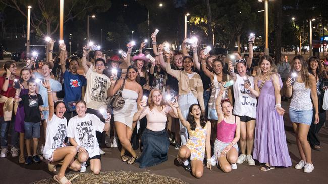 Fans outside Accor Stadium in Sydney on Saturday, February 24 to listen to Taylor Swift’s The Eras Tour. Picture: NCA NewsWire/Flavio Brancaleone.