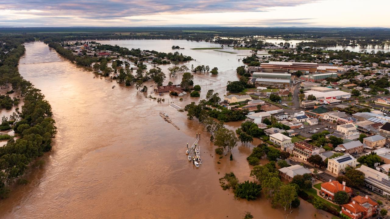 Aerial view of the Mary River rising steadily in Maryborough.