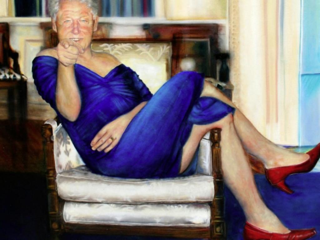 The painting of Bill Clinton found inside the home of Jeffrey Epstein. Picture: Supplied