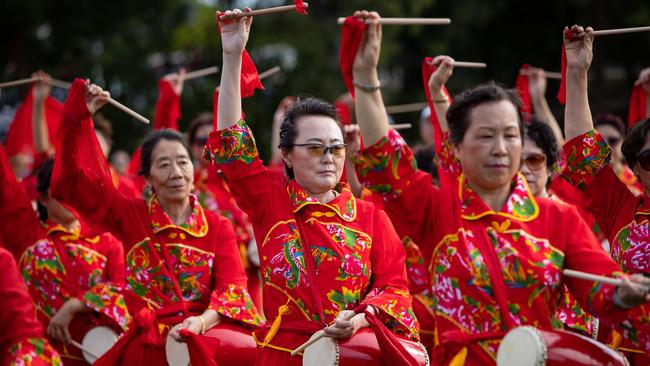 Pictures from the Eastwood Chinese New Year celebrations at Eastwood Oval on 16th February 2019. Photography time was before any actual performances and so these are general shots of performers rehearsing for their shows. Drummers from the Beijing Sydney Association group 'Yao Gu' (AAP Image / Julian Andrews).