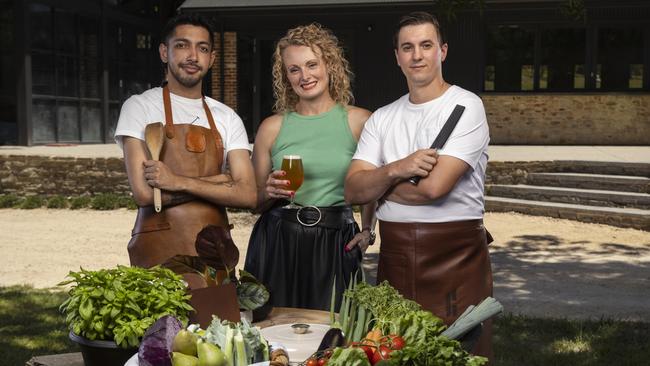 Young chefs Jon Kimber and Ricky Mahajan will head up the kitchen at the new Grünthal Brew in the Adelaide Hills. Pictured with proprietor Sheree Sullivan Pics: Ben Macmahon.