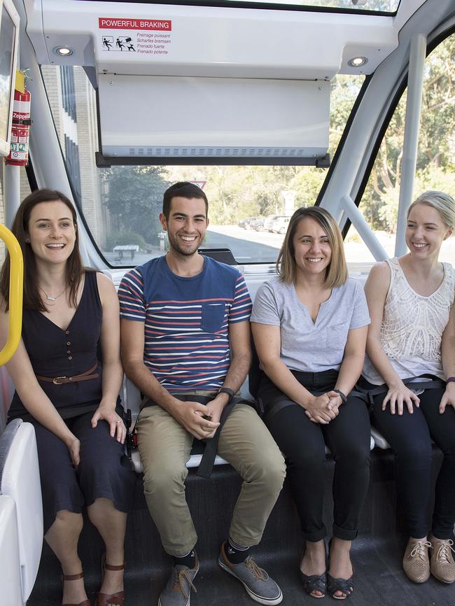 Fiona Kelleher, Luke Scicluna, Melanie Edgar and Sara Regan on a autonobus. Picture: Ellen Smith