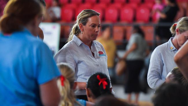 NSW coach addresses her squad against the NT in the 2023 National Netball Championships. Picture: Pema Tamang Pakhrin