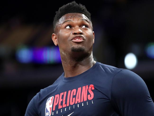 LOS ANGELES, CALIFORNIA - FEBRUARY 25: Zion Williamson #1 of the New Orleans Pelicans warms up before the game against the Los Angeles Lakers at Staples Center on February 25, 2020 in Los Angeles, California. NOTE TO USER: User expressly acknowledges and agrees that, by downloading and or using this Photograph, user is consenting to the terms and conditions of the Getty Images License Agreement. (Photo by Katelyn Mulcahy/Getty Images)