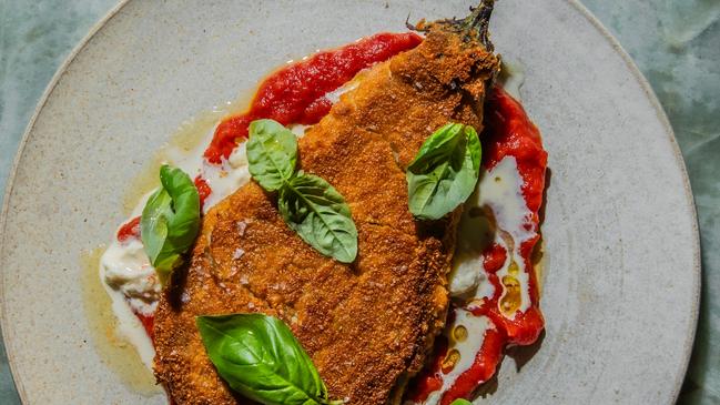 Eggplant parmi Lennox Hastie style. Photo: Nikki To