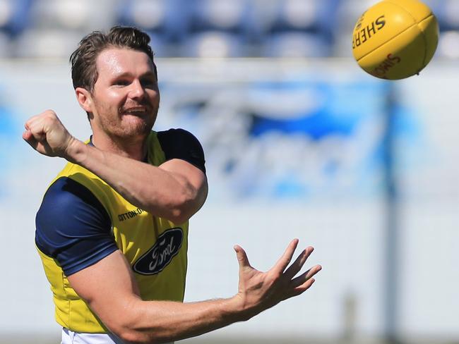 Patrick Dangerfield. Geelong Cats training ahead of first game in 2018. Picture: Peter Ristevski