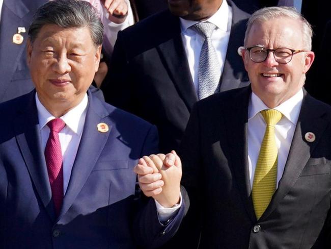 It was all hand-holding and smiles at last year’s G20 summit in Rio de Janeiro last year for Australian Prime Minister Anthony Albanese and his favourite communist dictator, Chinese President Xi Jinping. Picture: Getty Images