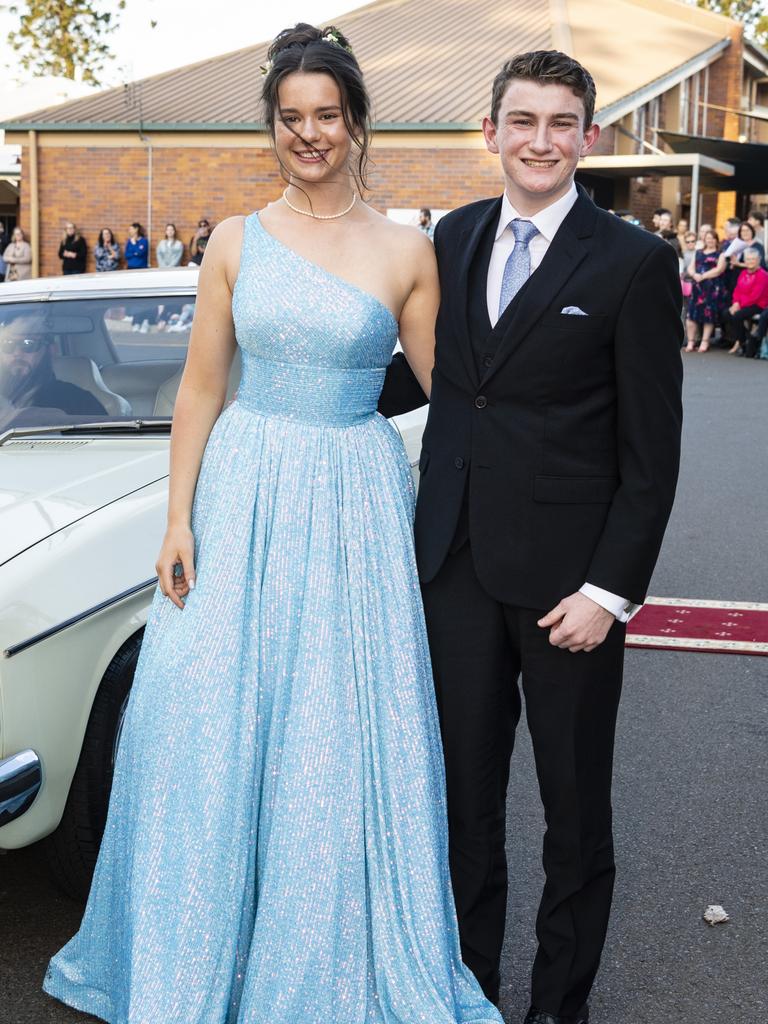 Graduates Emily Loughlin and Isaac Peak at Concordia Lutheran College valedictory dinner red carpet arrivals at Redlands campus, Friday, September 16, 2022. Picture: Kevin Farmer