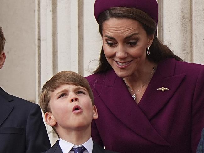 Prince Louis and Kate, Princess of Wale. You just have to spot the little prince mimicking his big brother to know that the Wales kids are arguing with each other, refusing to eat their veges and leaving their jumpers at school just like ours. Picture: Aaron Chown/Pool Photo via AP