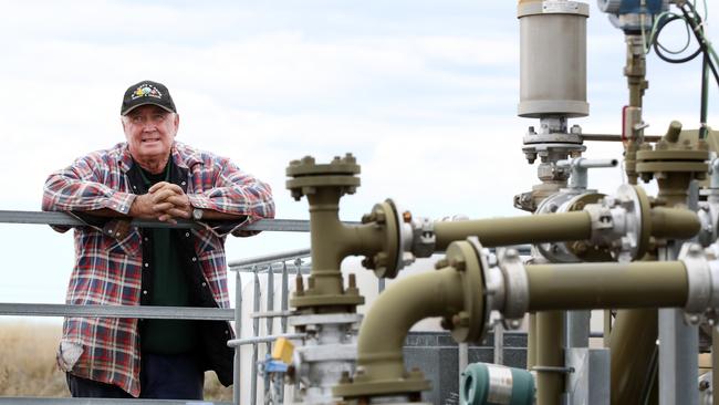 Farmer Peter Gett has four gas production wells on his property in Narrabri. Picture: Jonathan Ng