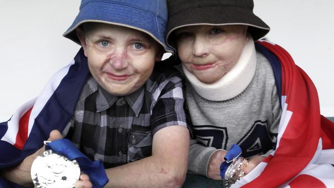 Pride of Australia awards at the Bellerive Century room picture of child of Courage award winners from left Fletcher and Spencer Connellyu