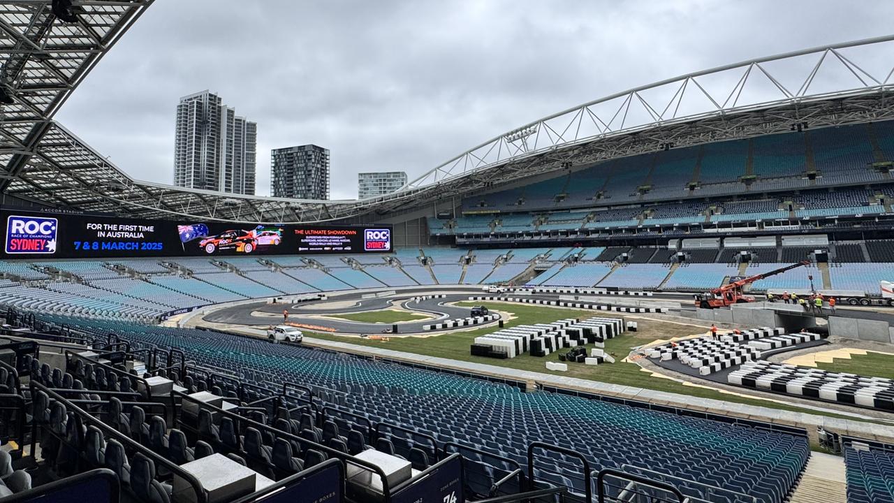 2025 Race of Champions circuit build at Accor Stadium. Picture: David McCowen