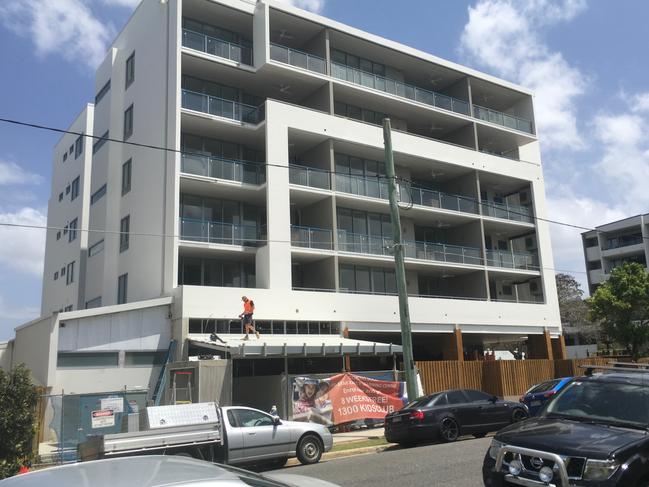 The almost-complete apartment complex where the Kids Club Early Childhood Learning Centre will be located on Lawley St, Kedron. The banning of a right-hand turn in, and out, of Lawley St from Gympie Rd, could cruel his business. Picture: Darren Cartwright