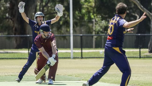 MPCA: Main Ridge wicketkeeper Gareth Wyatt appeals for the wicket of Carrum batter Matt Boland. Picture: Valeriu Campan