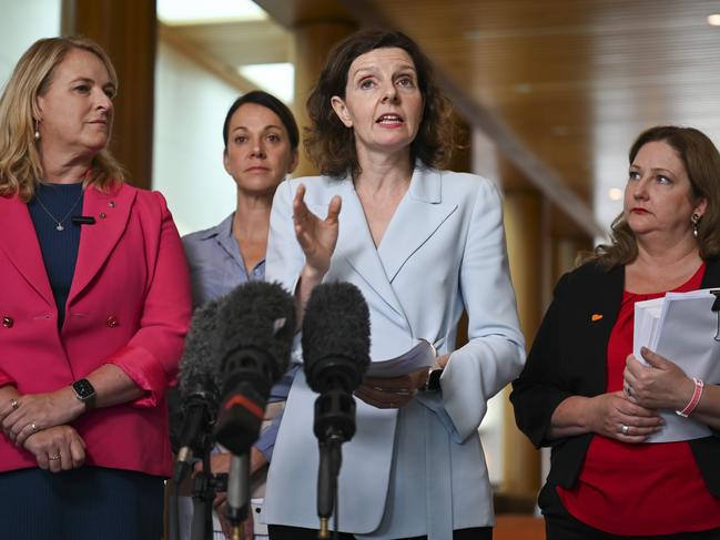 CANBERRA, AUSTRALIA, NewsWire Photos - NOVEMBER 28, 2023:  Kylea Tink, Sophie Scamps, Allegra Spender, Kate Cheney and other Teal independents hold a press conference at Parliament House in Canberra. Picture: NCA NewsWire / Martin Ollman