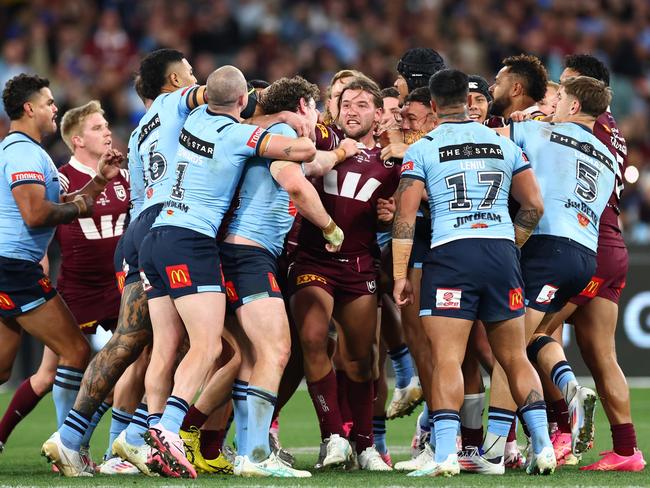 The resulting melee. Picture: Quinn Rooney/Getty Images