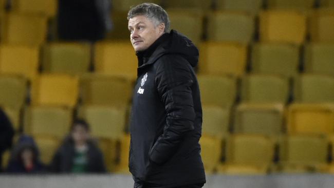 Ole Gunnar Solskjaer leaves the field after Manchester United’s draw with Wolverhampton Wanderers at the Molineux Stadium. Picture: AP