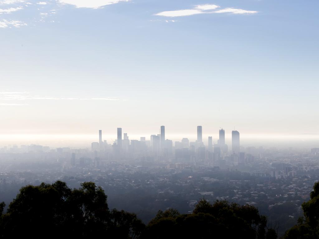 Smoke across Brisbane city in a photo from Mt Coot-tha. Picture: Steve Pohlner